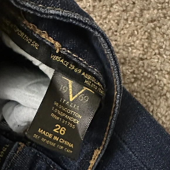 Versace Dark Blue Distressed Cropped Jeans - Picture 5 of 6